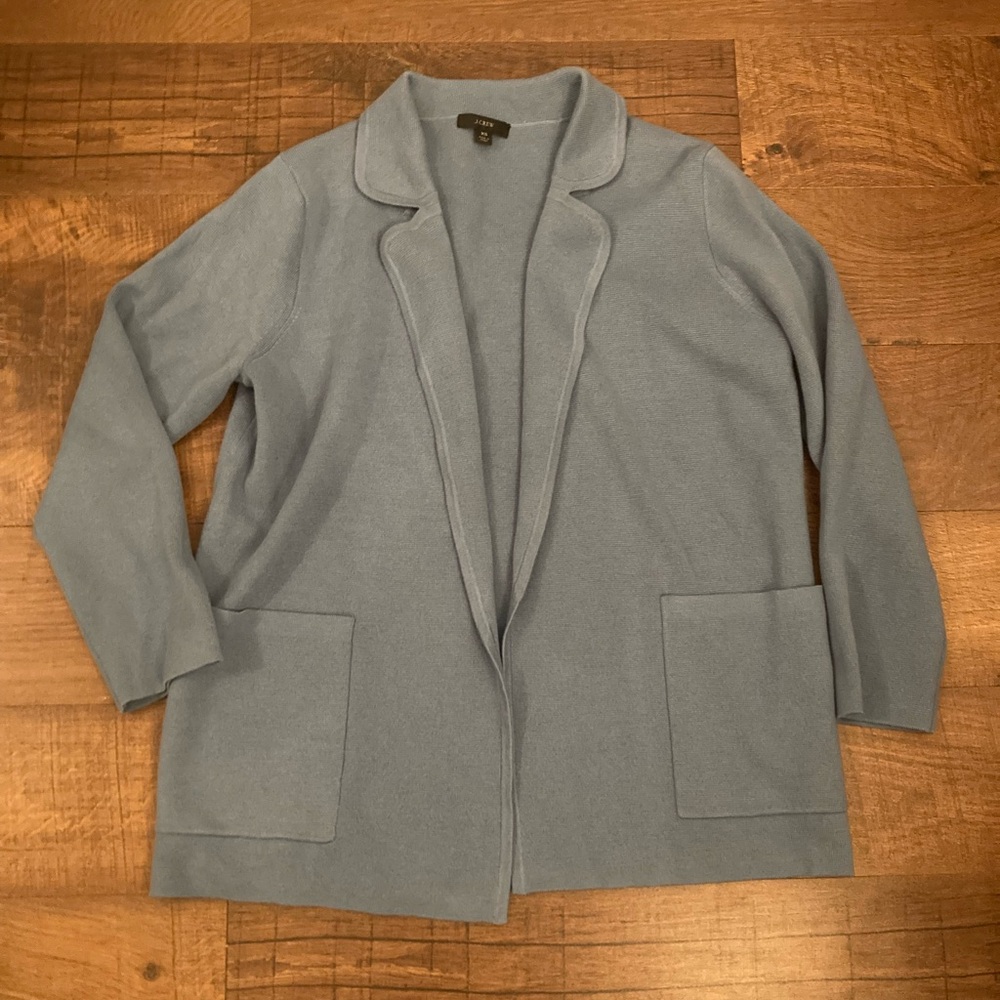 J.Crew Eloise Sweater-Blazer Jacket Cardigan Dusty Blue Merino Wool Blend EUC XS